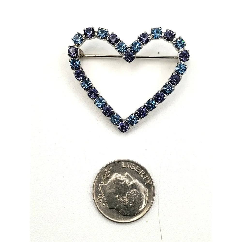 Vintage Purple and Blue Rhinestone Heart Pin